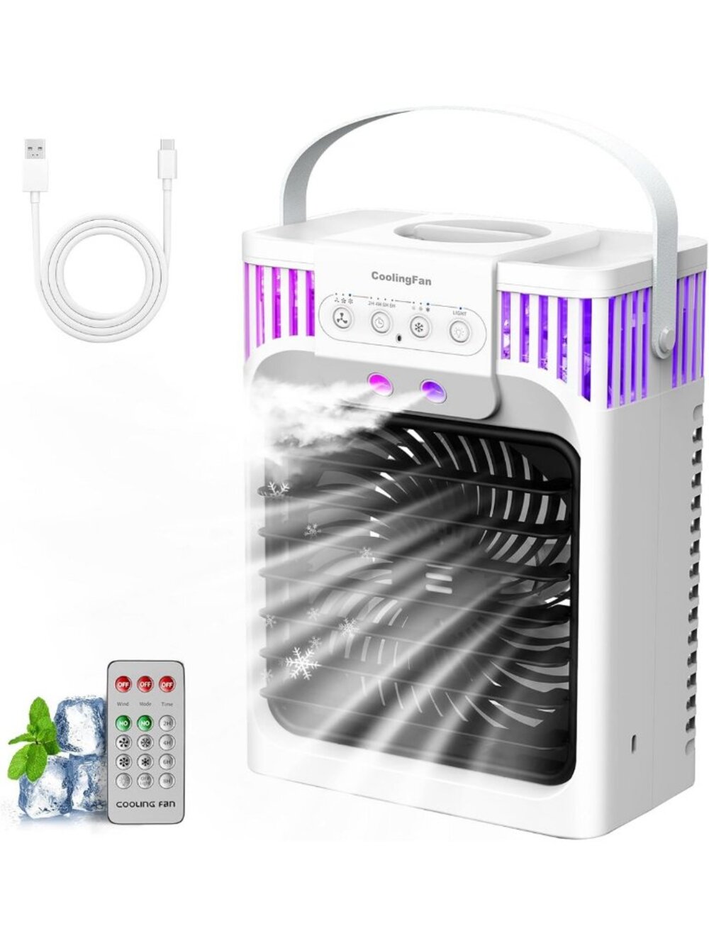 Portable Air Conditioners, 4 in 1 Cooling Fan with 3 Speeds & 3 Mist